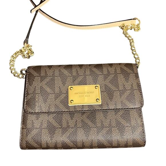 Michael Kors Jet Set Brown Large Phone‎ Crossbody Bag Brown Womens Purse - Picture 1 of 9